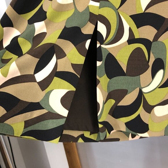 Tahari ASL Abstract Print Green Brown Cream Sleeveless Midi Dress Sz14 - Picture 11 of 16